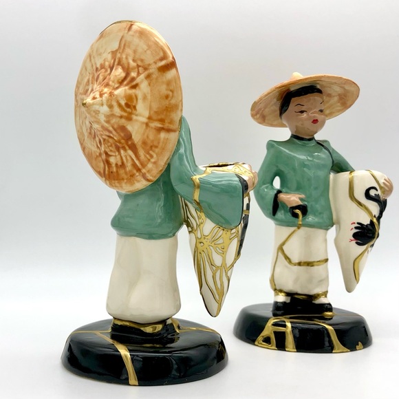 Vilas Asian Statuette Pair Kintsugi Repaired Gold Crack Art Growth Gift MCM - Picture 7 of 16